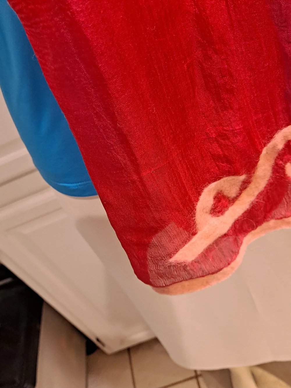 Nuno Sheer Dark Pink Silk Scarf W/ Blush Pink Felted Raw Merino Wool Swirls Art